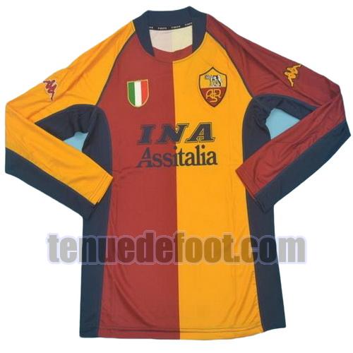 maillot as rome 2001-2002 domicile manche longue rouge jaune