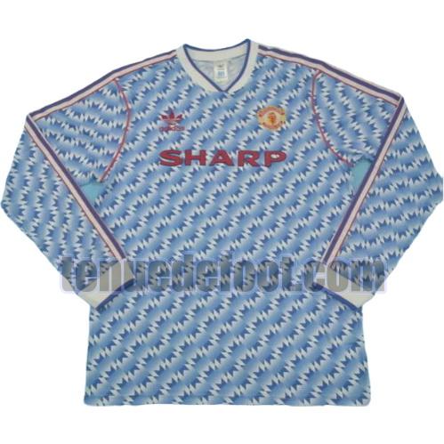 maillot manchester united 1990-1992 exterieur manche longue bleu