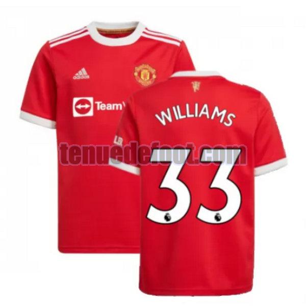 maillot williams 33 manchester united 2021 2022 domicile rouge rouge
