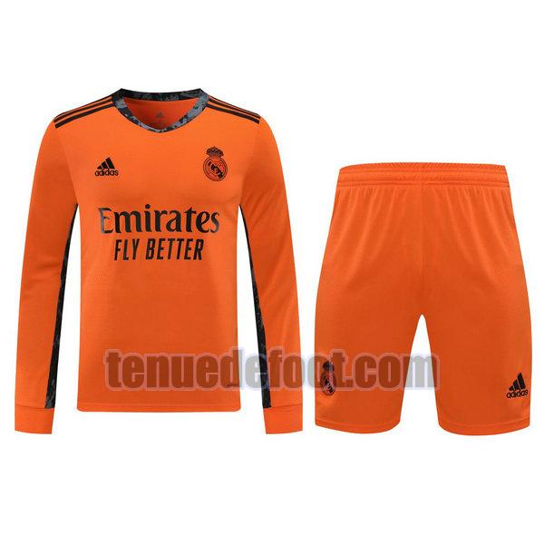 maillots+shorts real madrid 2021 gardien orange manches longues orange